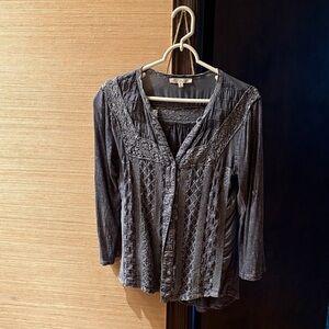 Women's Blue Lace Button-Up Top